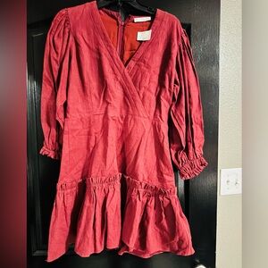 Karlie Deep Red Long-Sleeve Tiered Midi Dress